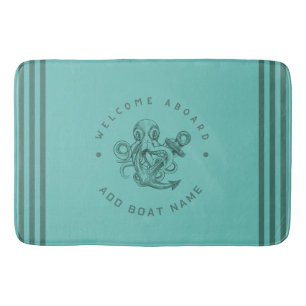 Blue Navy Nautic Anchor Yacht Club Retro-Oktopus Badematte