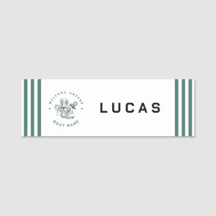 Blue Navy Nautic Anchor Yacht Club Retro-Oktopus Namensschild