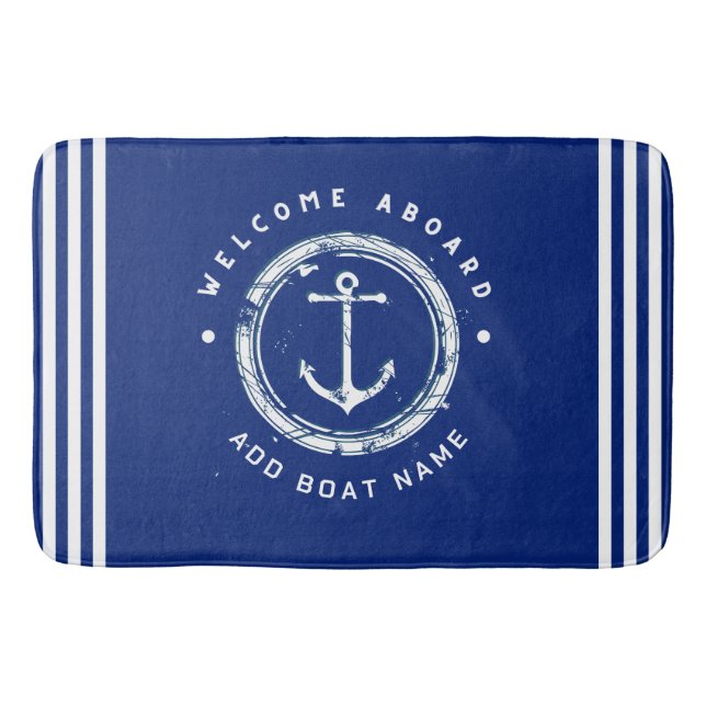 Blue Navy Nautic Anchor Yacht Club Schiff Retro Na Badematte (Vorderseite)