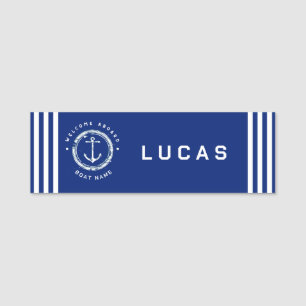 Blue Navy Nautic Anchor Yacht Club Schiff Retro Na Namensschild