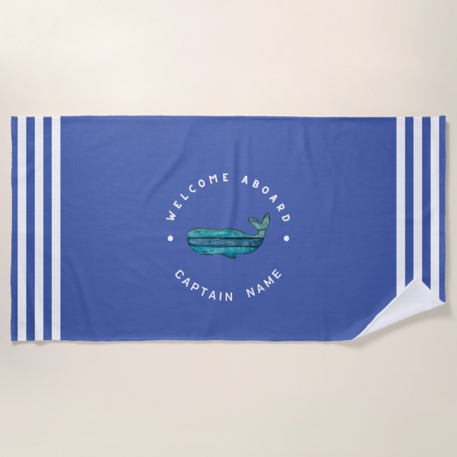 Blue Navy Nautical Anchor Yacht Club segelt Whale Strandtuch (Vorderseite)