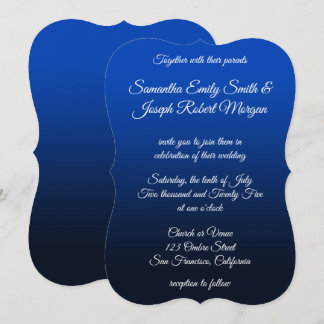 Blue Navy Ombre Elegant Calligraphy Wedding Einladung