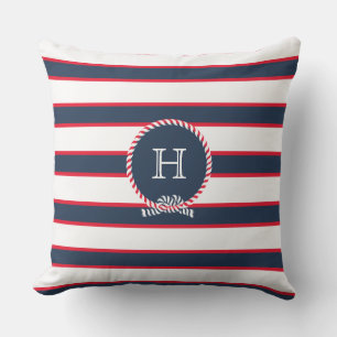 Blue Navy Red White Naugram Monogram Stripes Kissen