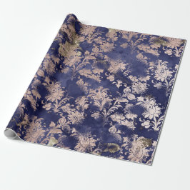 Blue Navy Rose Gold Blume Grafit Grungy Shabby Geschenkpapier