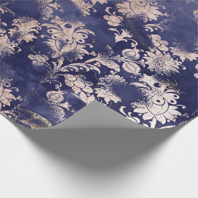 Blue Navy Rose Gold Blume Grafit Grungy Shabby Geschenkpapier (Ecke)