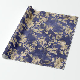 Blue Navy Sepia Gold Blume Grafit Grungy Shabby Geschenkpapier