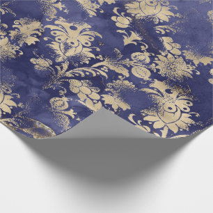 Blue Navy Sepia Gold Blume Grafit Grungy Shabby Geschenkpapier
