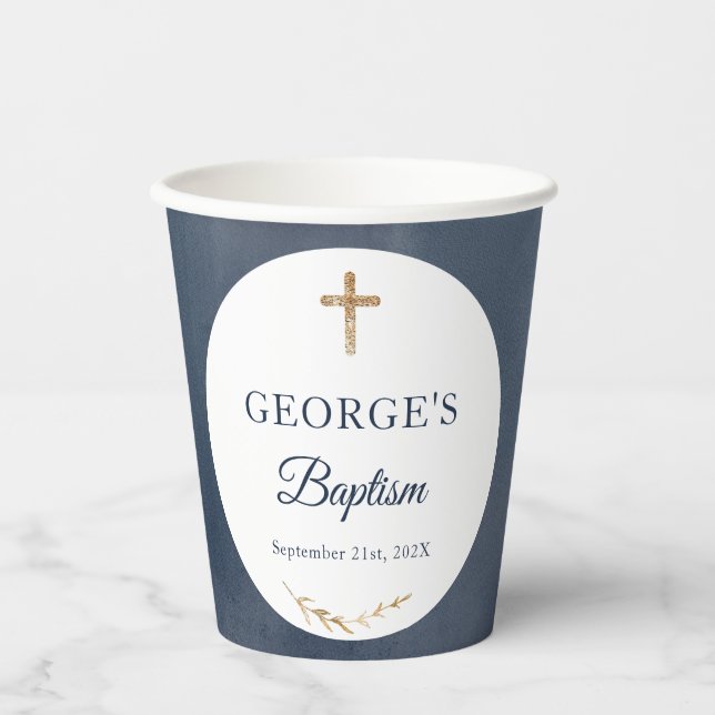 Blue Navy Taufe Religious Event Paper Cups Pappbecher (Vorderseite)