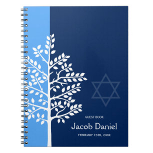 Blue Navy Tree of Life Bar Mitzvah Gästebuch Notizblock