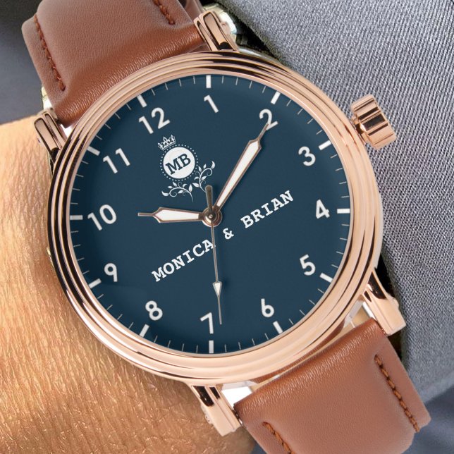 Blue navy white Monogram gift for couples Armbanduhr (Von Creator hochgeladen)