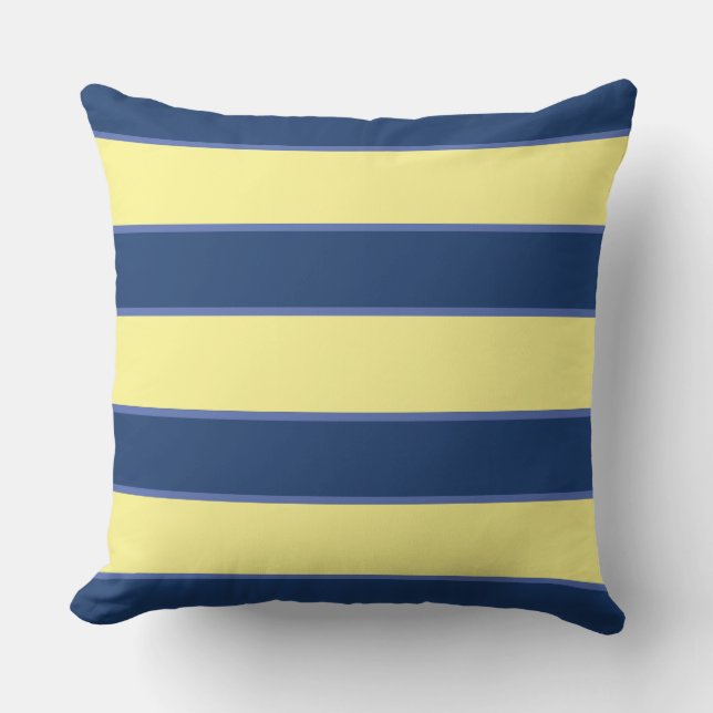 Blue Navy Yellow Nautic Coast Moderne Streifen Kissen (Vorderseite)