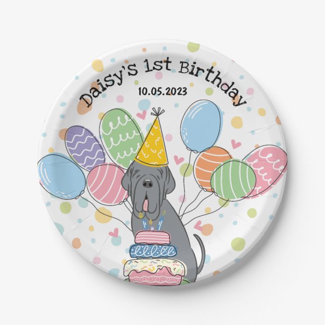 Blue Neapolitan Mastiff Dog Birthday Party Pappteller (Vorderseite)