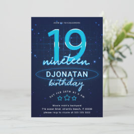 Blue Neon 19. Geburtstagsparty Let's Glow Crazy Einladung