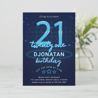 Blue Neon 21. Geburtstag Party Lasst uns verrückt Einladung
