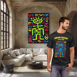 Blue Neon Alien - Funky One-Mit Augen Pop Art Char T-Shirt