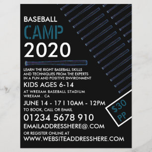 Blue Neon Baseball Bat, Baseball Camp Werbung Flyer