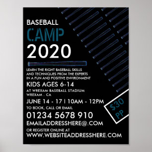 Blue Neon Baseball Bat, Baseball Camp Werbung Poster