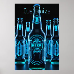 Blue Neon Beer Flaschen Poster