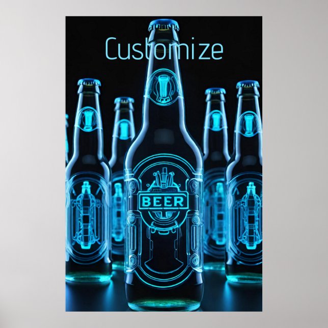 Blue Neon Beer Flaschen Poster (Vorne)
