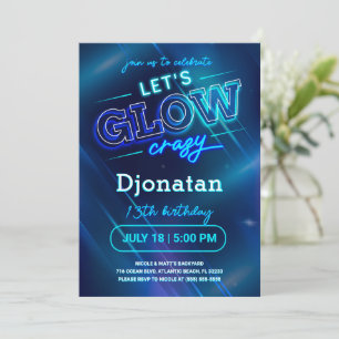Blue Neon Birthday Party Einladungskarte Einladung