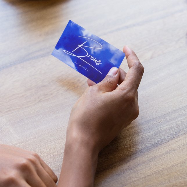 Blue Neon Brows Script Visitenkarte (Von Creator hochgeladen)