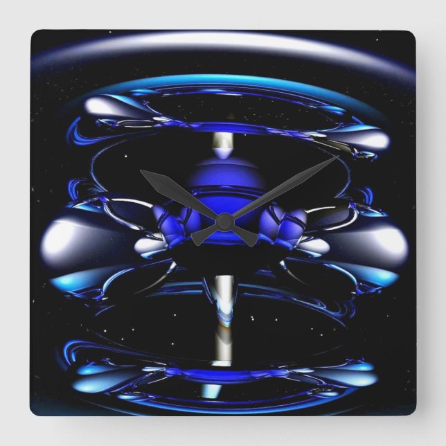 Blue Neon Clock Quadratische Wanduhr (Vorderseite)