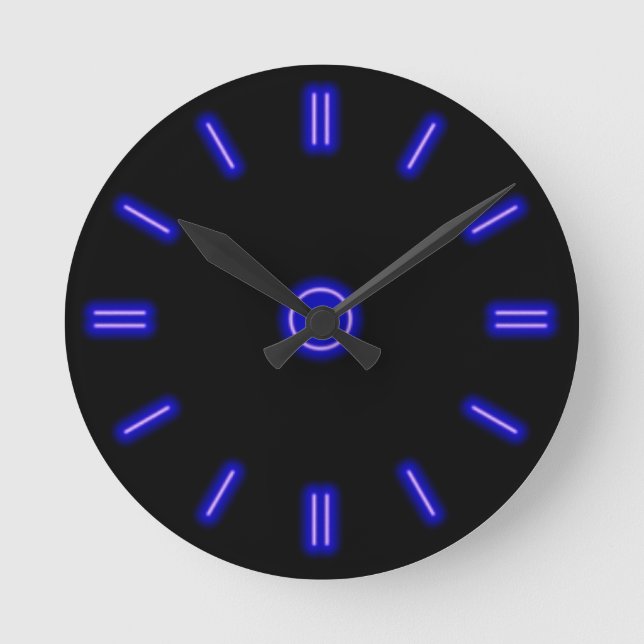 Blue Neon Clock Runde Wanduhr (Vorderseite)