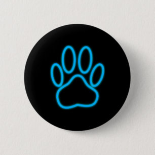 Blue Neon Dog Paw Print Button