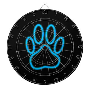 Blue Neon Dog Paw Print Dartscheibe