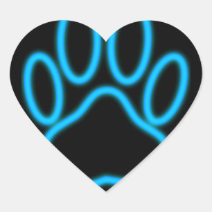 Blue Neon Dog Paw Print Herz-Aufkleber