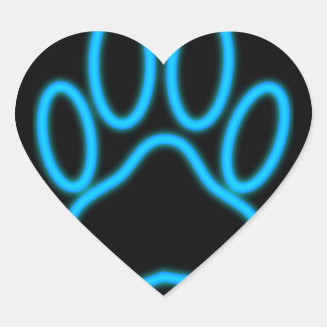 Blue Neon Dog Paw Print Herz-Aufkleber (Vorderseite)