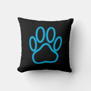 Blue Neon Dog Paw Print Kissen