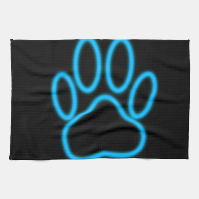 Blue Neon Dog Paw Print Küchentuch (Horizontal)