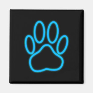 Blue Neon Dog Paw Print Magnet