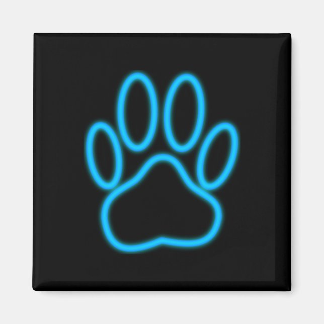 Blue Neon Dog Paw Print Magnet (Vorne)