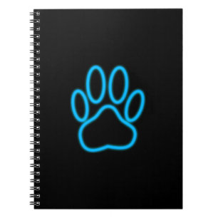 Blue Neon Dog Paw Print Notizblock