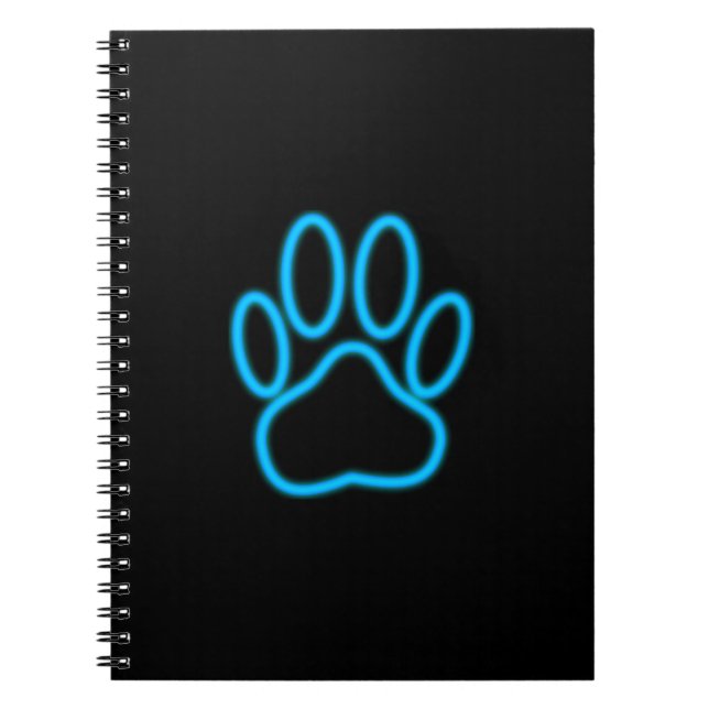 Blue Neon Dog Paw Print Notizblock (Vorderseite)