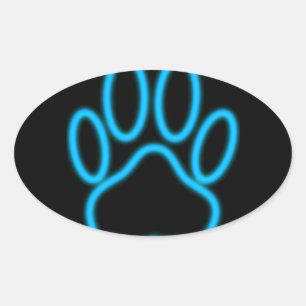Blue Neon Dog Paw Print Ovaler Aufkleber
