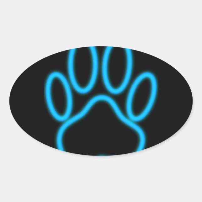 Blue Neon Dog Paw Print Ovaler Aufkleber (Vorderseite)