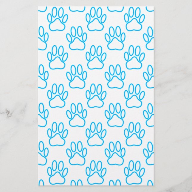 Blue Neon Dog Paw Print Pattern Briefpapier (Vorderseite)