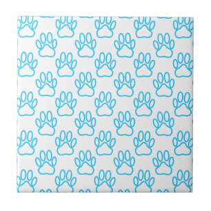 Blue Neon Dog Paw Print Pattern Fliese