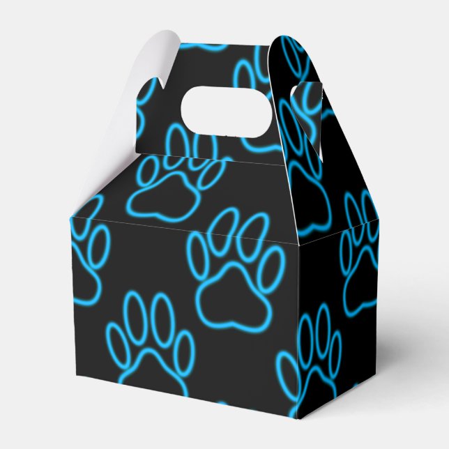 Blue Neon Dog Paw Print Pattern Geschenkschachtel (Vorderseite)
