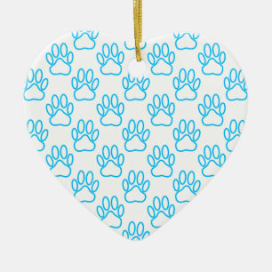 Blue Neon Dog Paw Print Pattern Keramikornament
