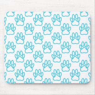 Blue Neon Dog Paw Print Pattern Mousepad