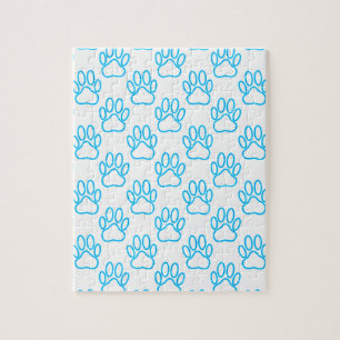 Blue Neon Dog Paw Print Pattern Puzzle