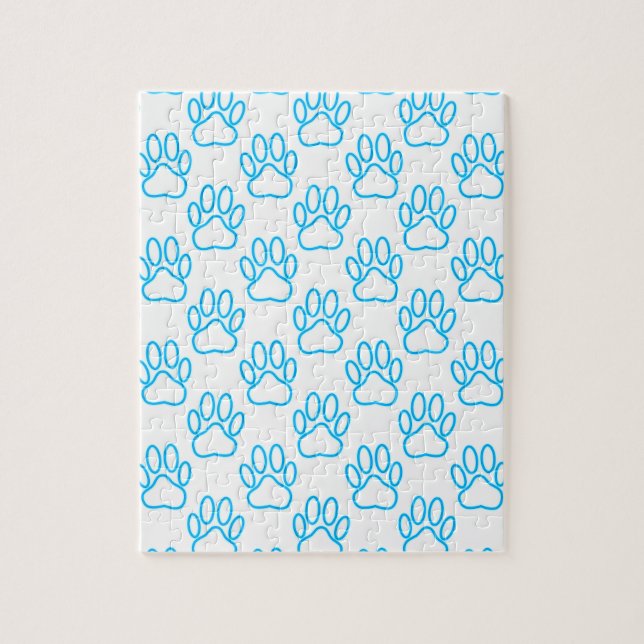 Blue Neon Dog Paw Print Pattern Puzzle (Vertikal)