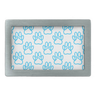 Blue Neon Dog Paw Print Pattern Rechteckige Gürtelschnalle
