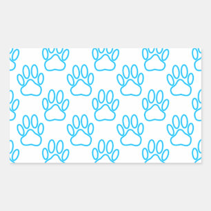 Blue Neon Dog Paw Print Pattern Rechteckiger Aufkleber