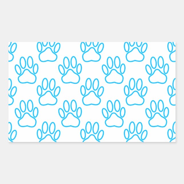 Blue Neon Dog Paw Print Pattern Rechteckiger Aufkleber (Vorderseite)