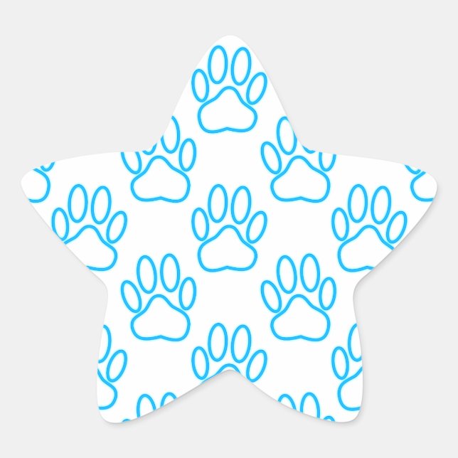 Blue Neon Dog Paw Print Pattern Stern-Aufkleber (Vorderseite)
